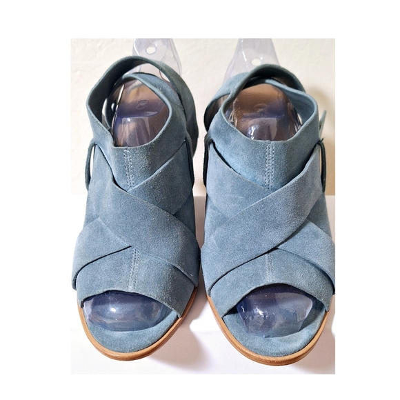 Marc Fisher Sandals 8.5M Leather Suede Ankle Strap Peep Toe Stacked Heel - Picture 4 of 11